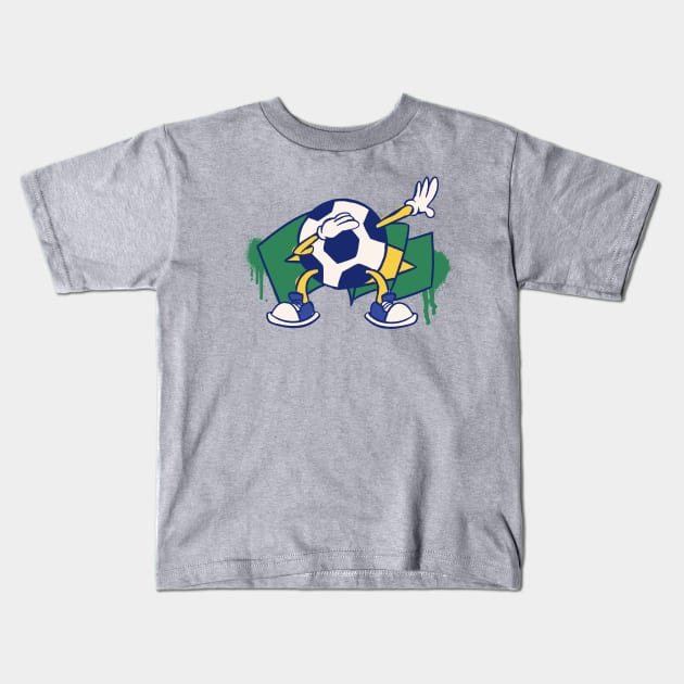 Dabbing Soccer Ball Cartoon Brazil Brasil Flag Football Kids T-Shirt by Now Boarding